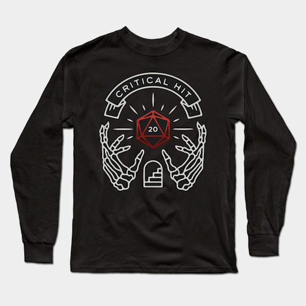 Critical Hit D20 DnD Natural 20 Print Long Sleeve T-Shirt by DungeonDesigns